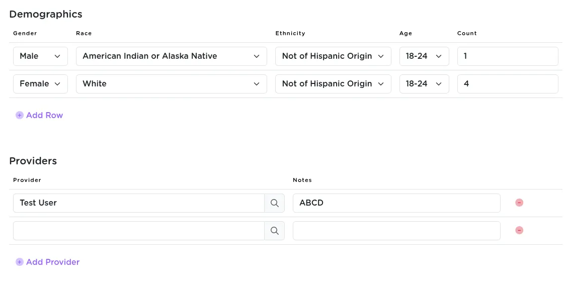 The audience demographics table in StriveDB with columns for gender, race, ethnicity, age range, and participant count