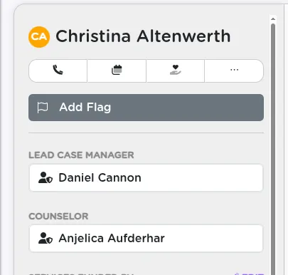The Add a Flag button on a client profile page in StriveDB