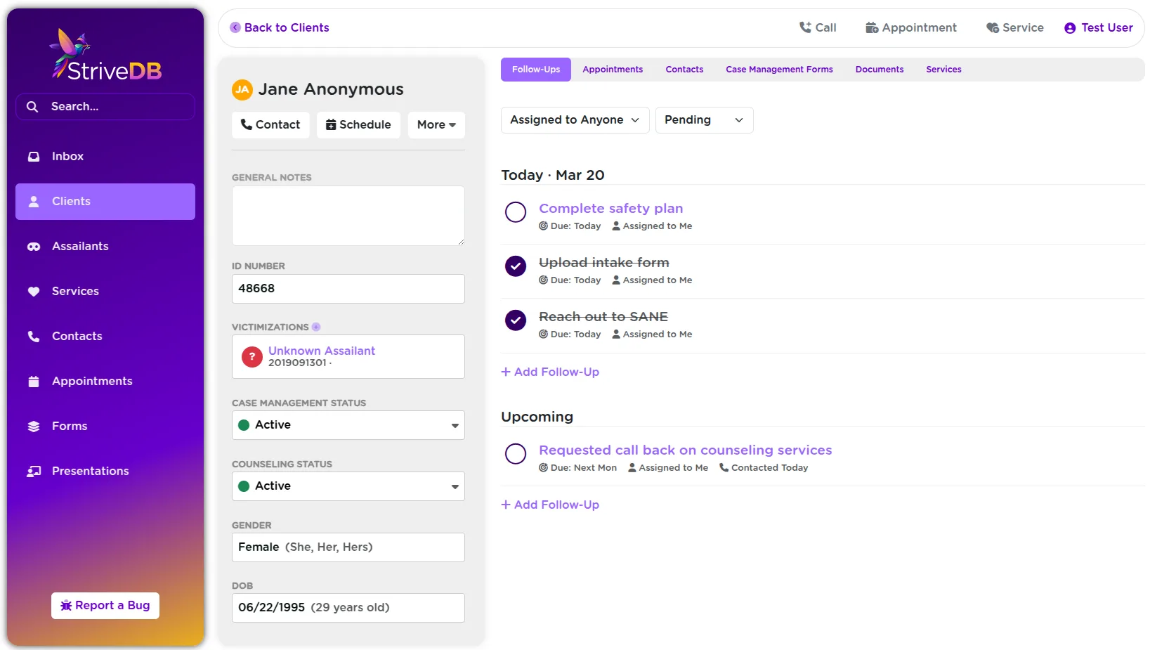 StriveDB case management client view
